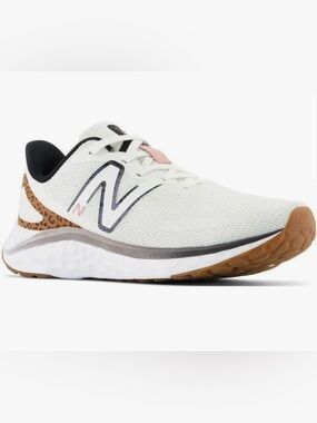 New Balance Light Cream and Black Running Shoe with Leopard Trim